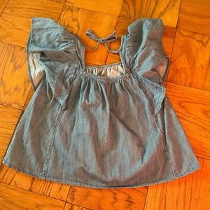 Old Navy Chambray flutter sleeve tie back top Sz. S petite
